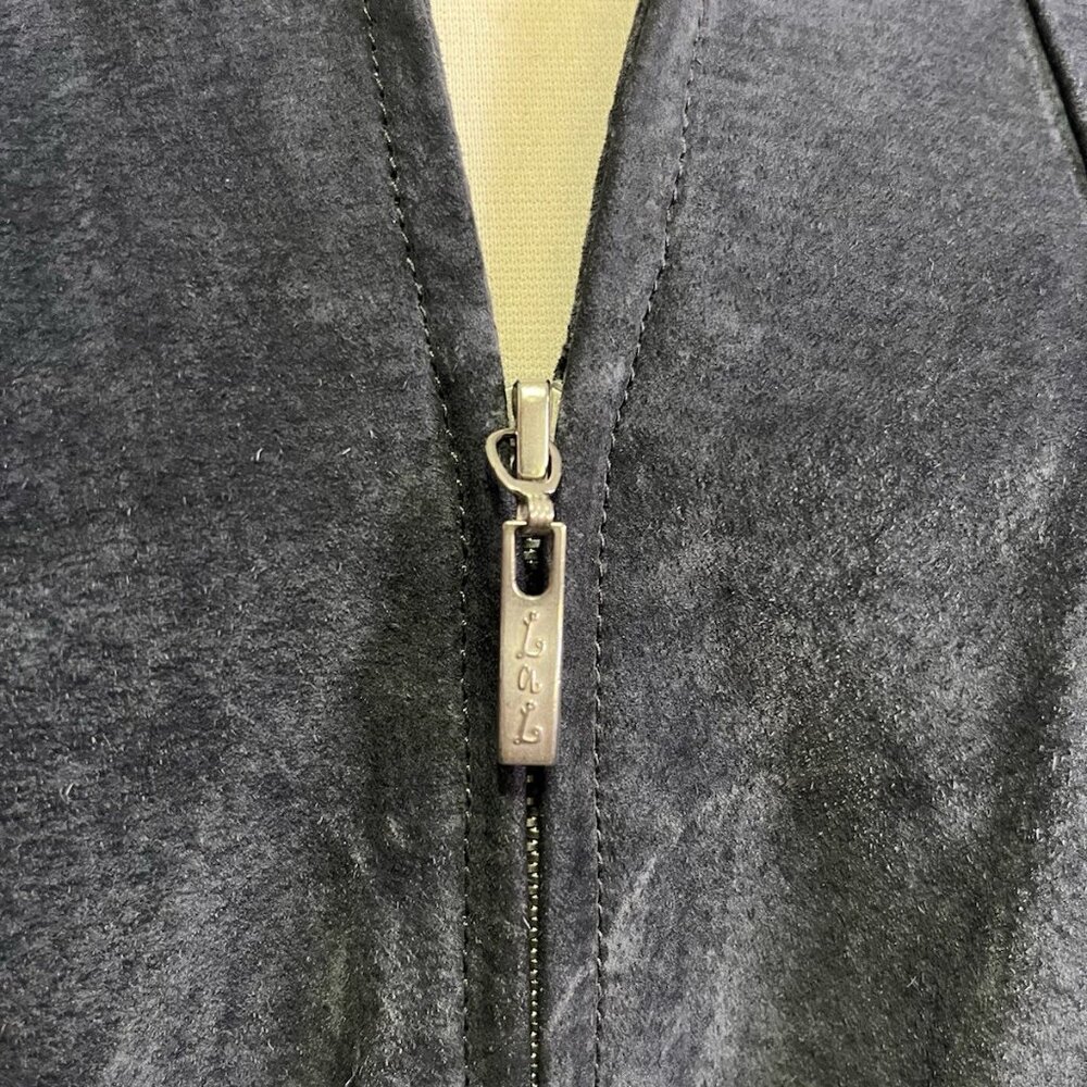 Y2K Live A Little Suede Leather Jacket XL Dark Gray Zip Front Boho Western Moto - Picture 7 of 10